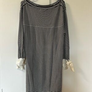 Chloe Striped Black and White Dress with Bow Accents